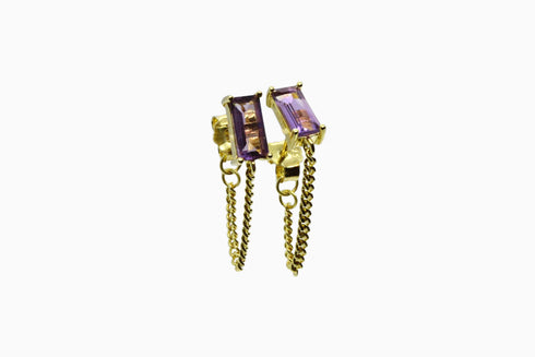 Ameya अमेय | Amethyst | Ohrstecker mit Kette | 18K Vermeil Vergoldung